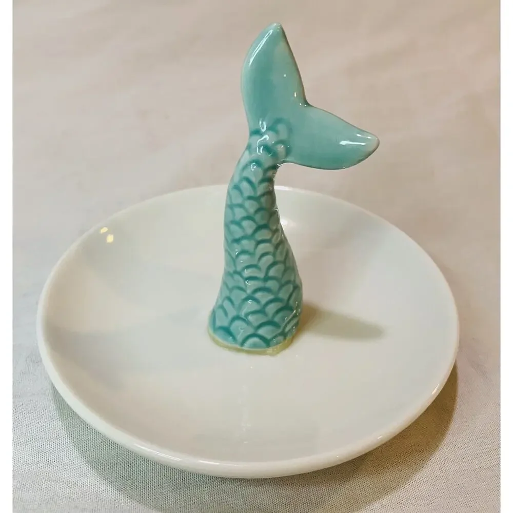 Jewelry Dish Mermaid Tail Ring Holder Trinket Holder Ceramic Blue Scales Plate